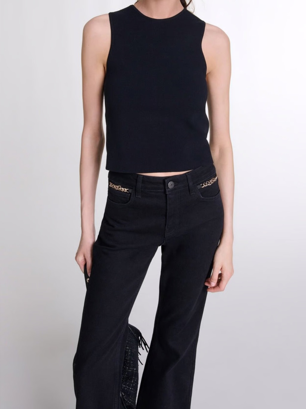 Maje Knit Crop Top Black Size Small Like New